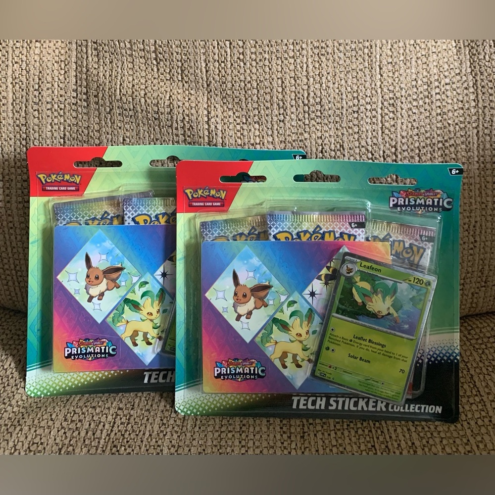 LOT OF 2 Pokemon Prismatic Evolutions Tech Sticker Collection LEAFEON Sealed NEW - Picture 1 of 5